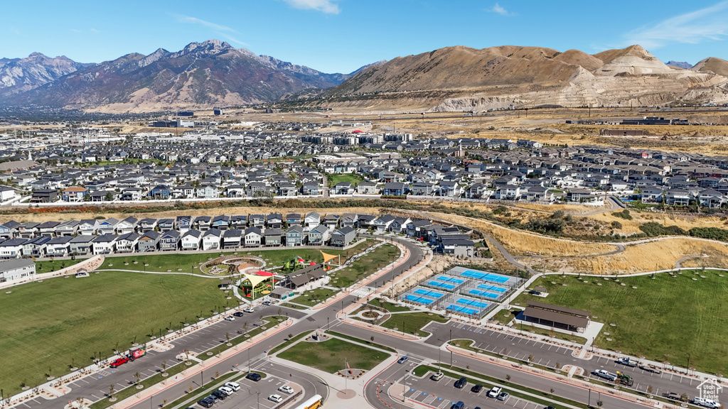 Drone / aerial view with a mountain view