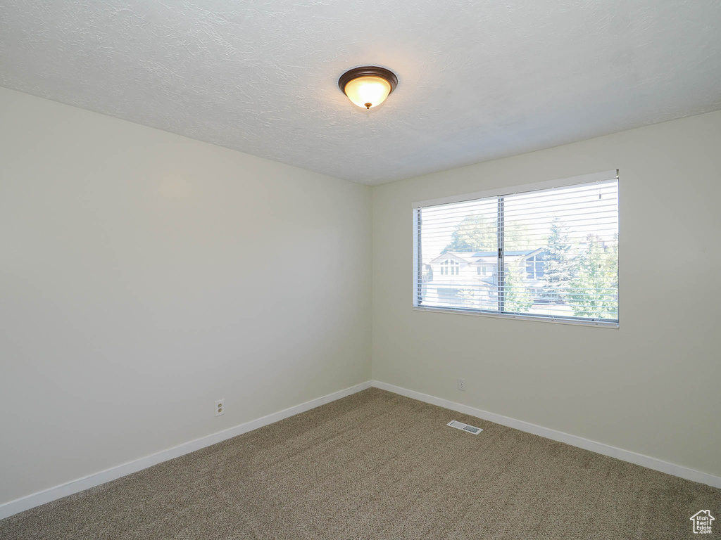 Spare room with carpet floors and a textured ceiling