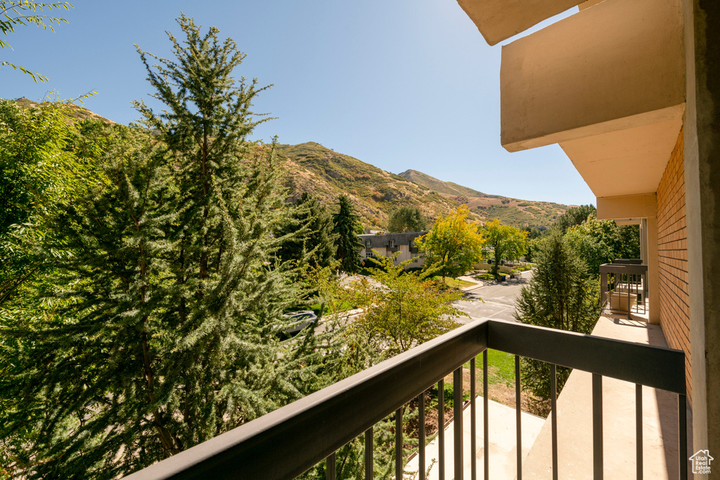 Balcony with a mountain view