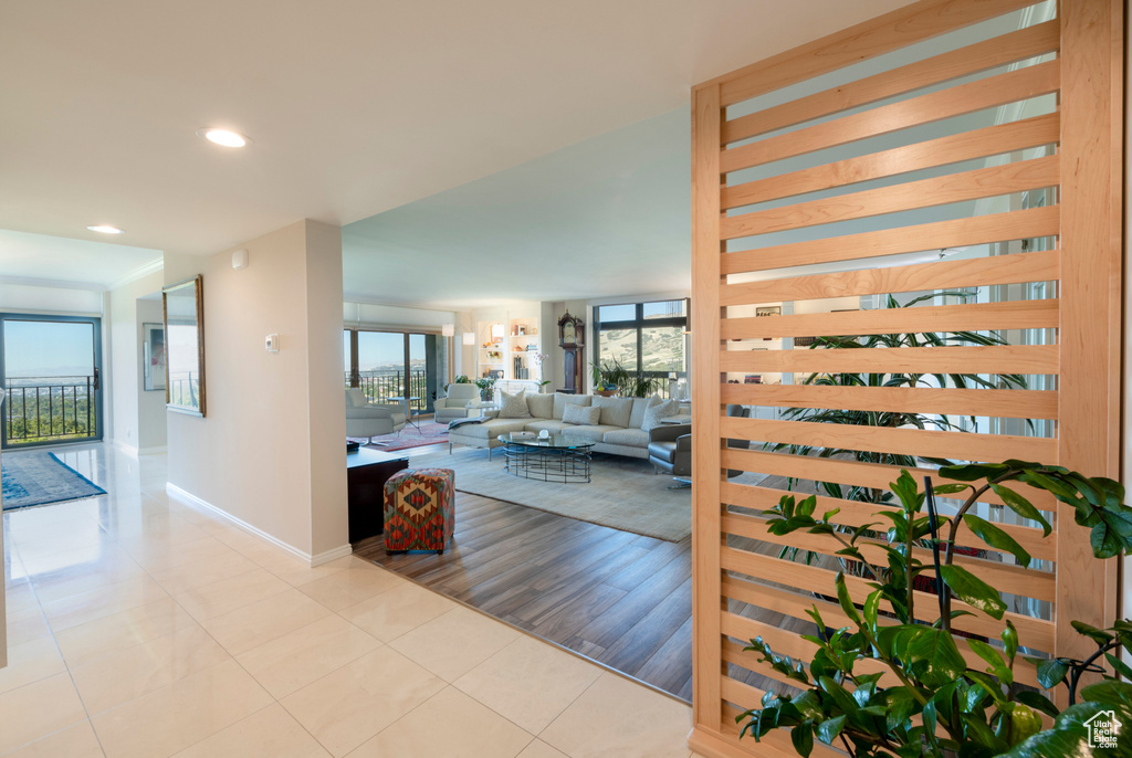 Interior space with light hardwood / wood-style flooring