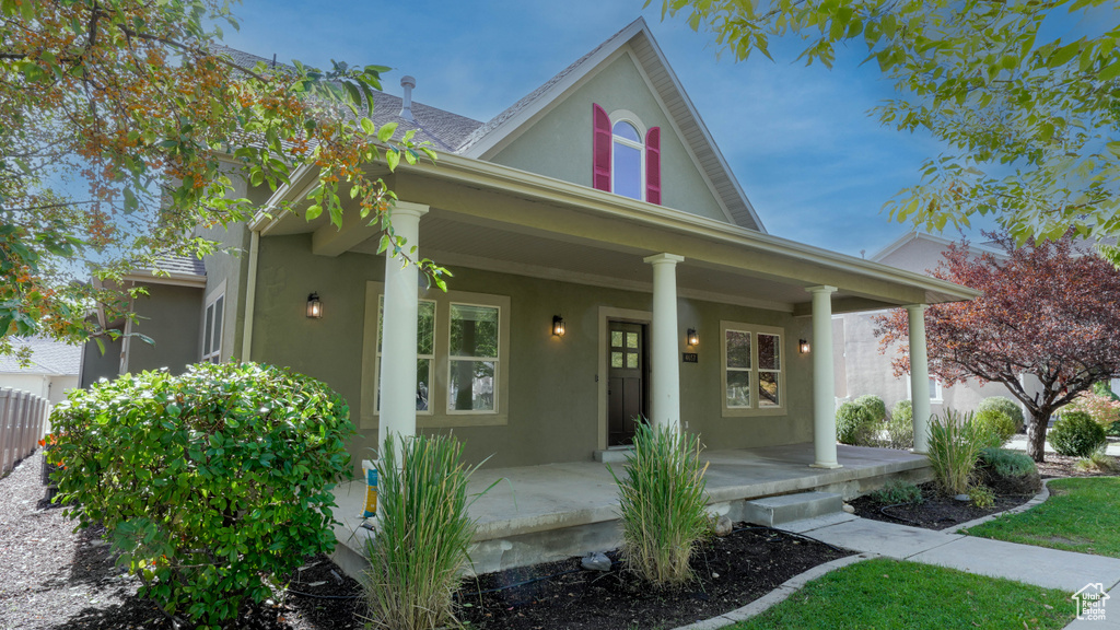 View of front of property featuring covered porch