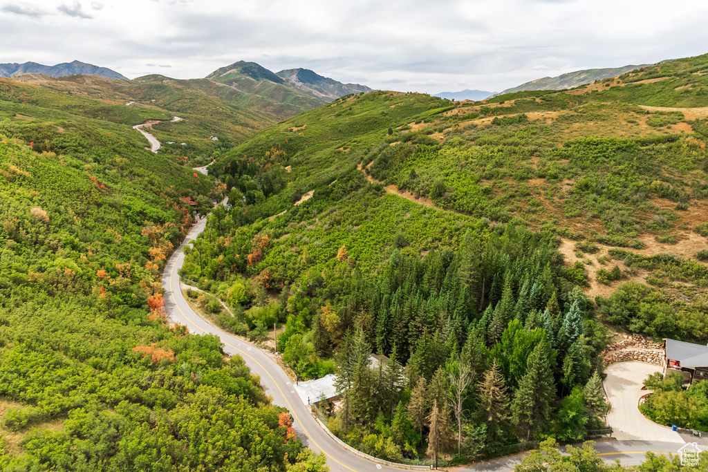 Drone / aerial view featuring a mountain view