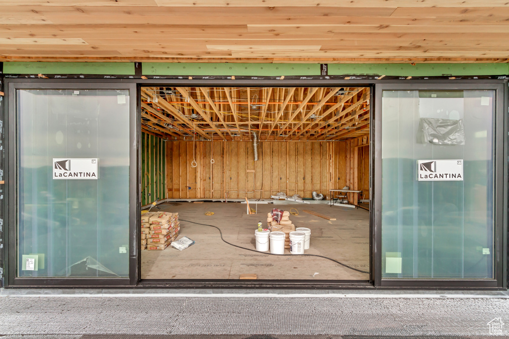 Interior space featuring wood walls