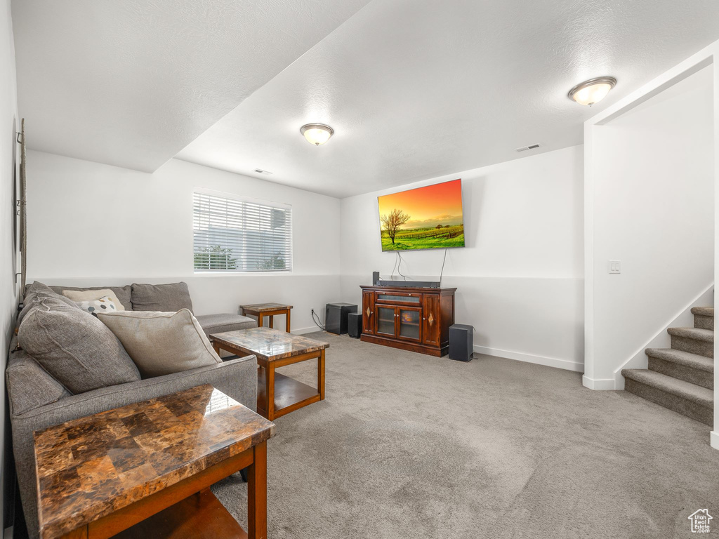 Living room with light carpet