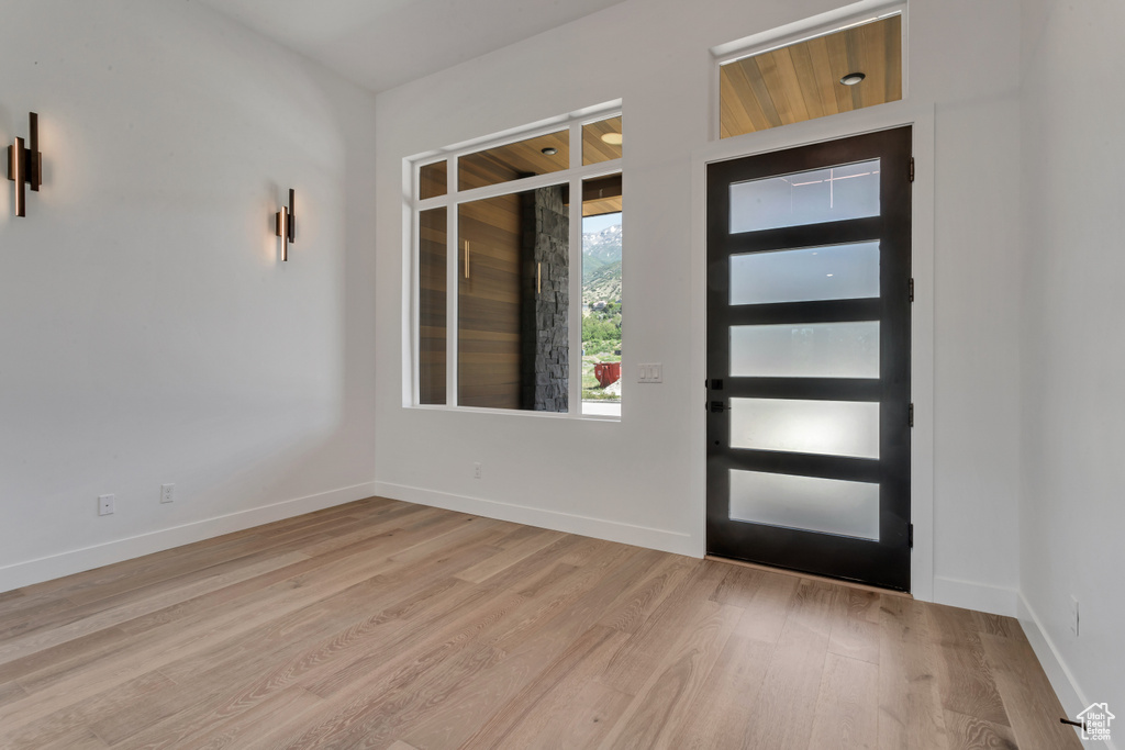 Entrance foyer with light hardwood / wood-style floors