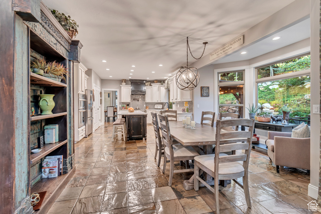 Dining space featuring a chandelier