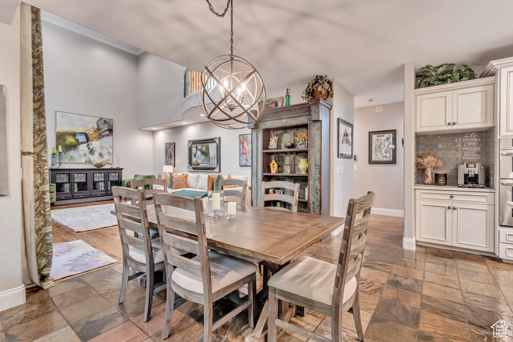 Dining room featuring an inviting chandelier