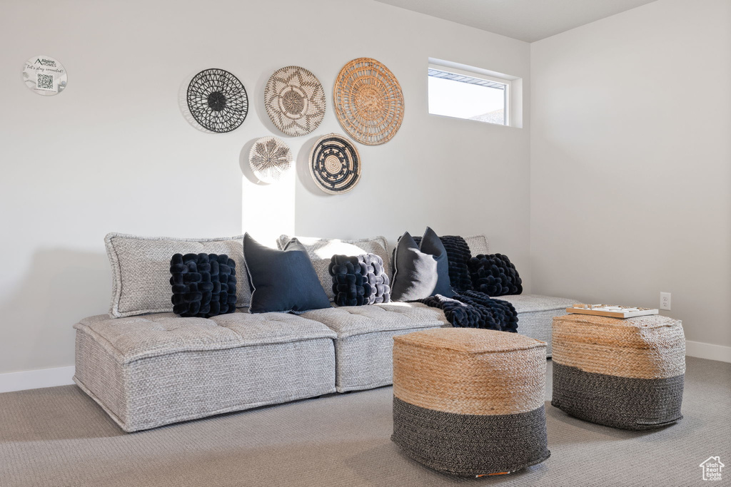 Living room with carpet floors