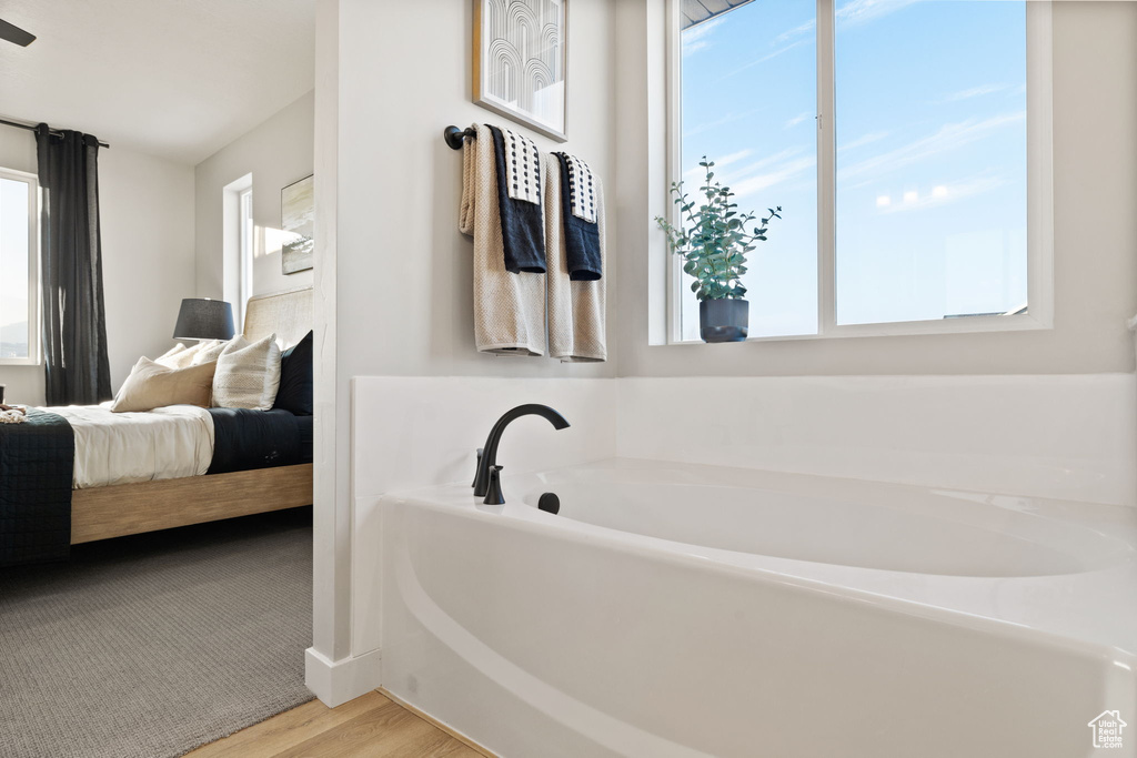 Bathroom featuring hardwood / wood-style floors and a washtub