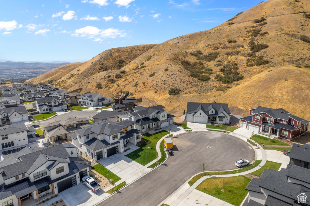 Aerial view featuring a mountain view