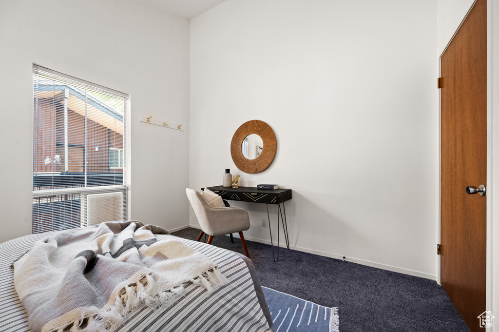 Bedroom with dark carpet