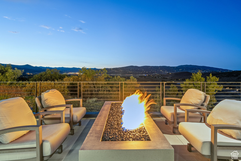 Patio / terrace featuring a mountain view