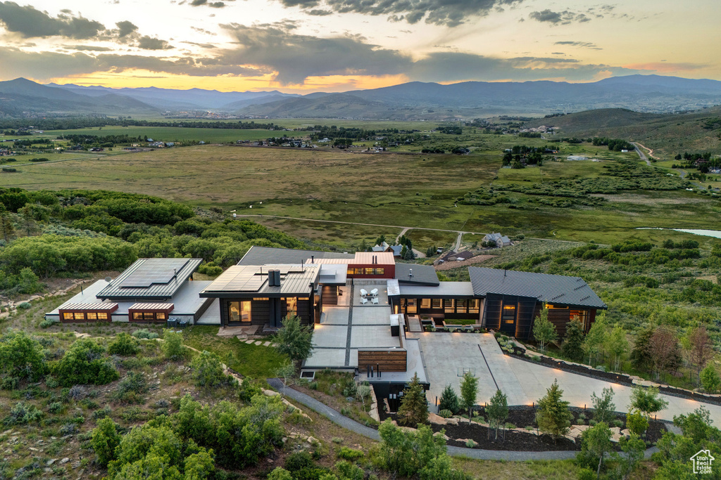Aerial view at dusk of a mountain view