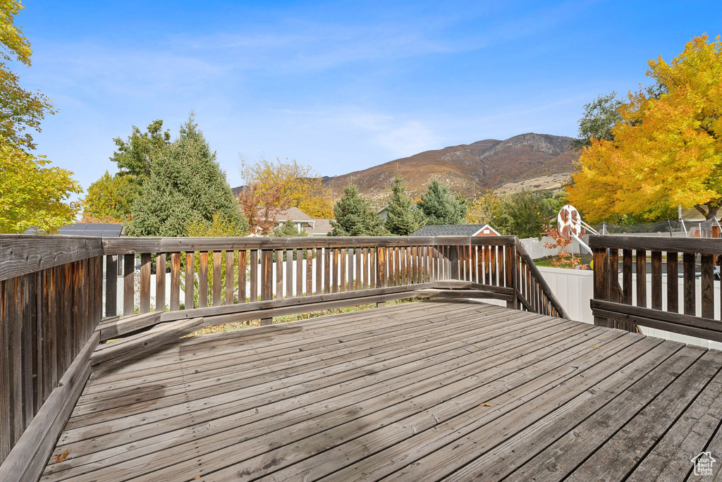 Wooden deck with a mountain view