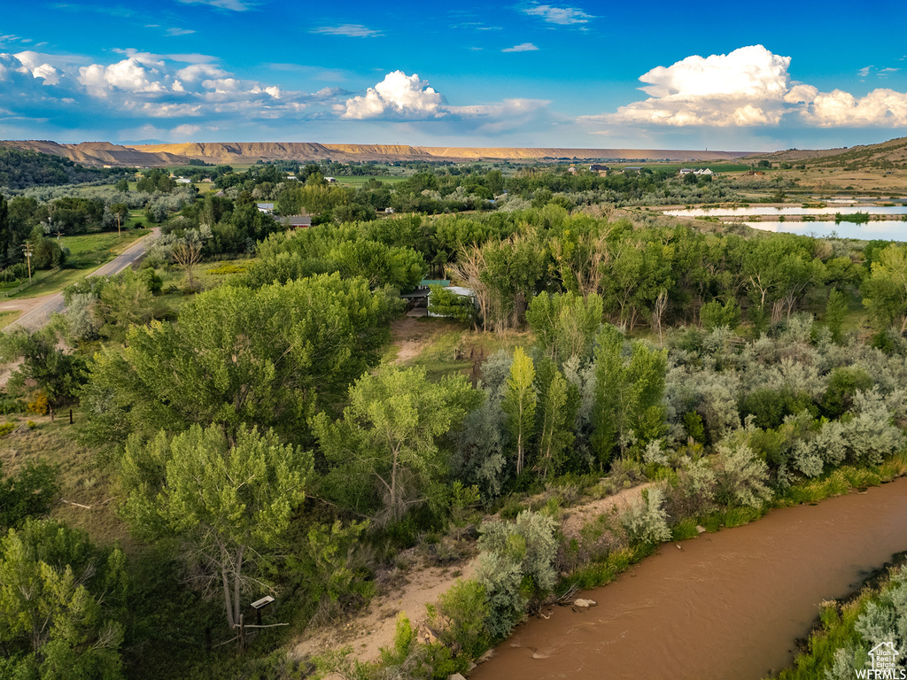 Aerial view featuring a mountain view