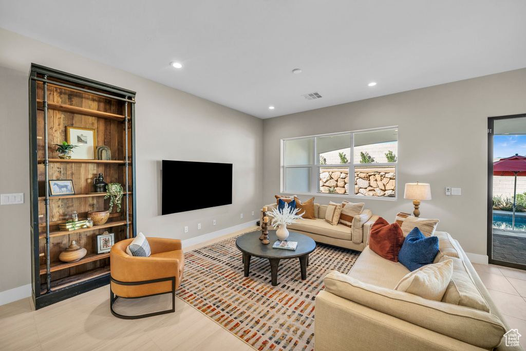 View of tiled living room