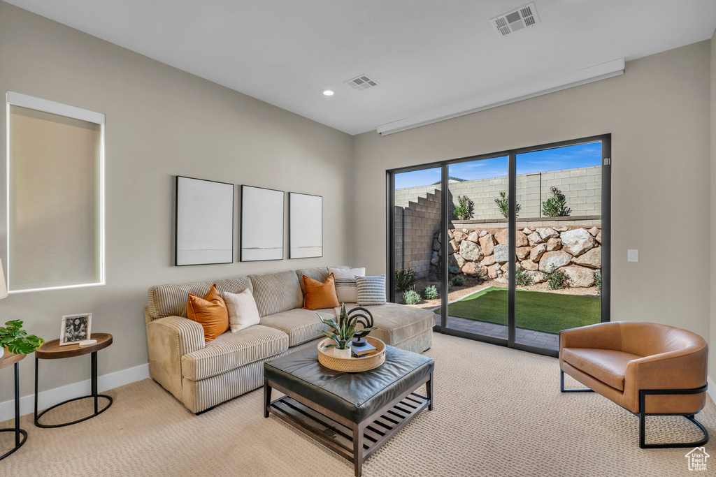 View of carpeted living room