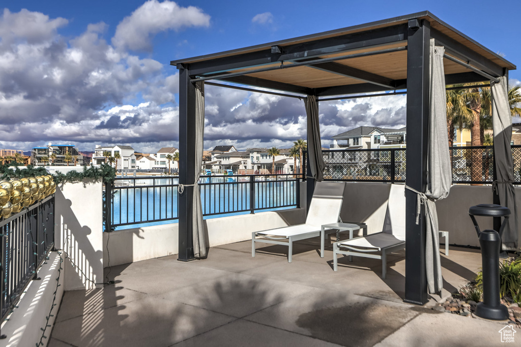 View of patio with a pool