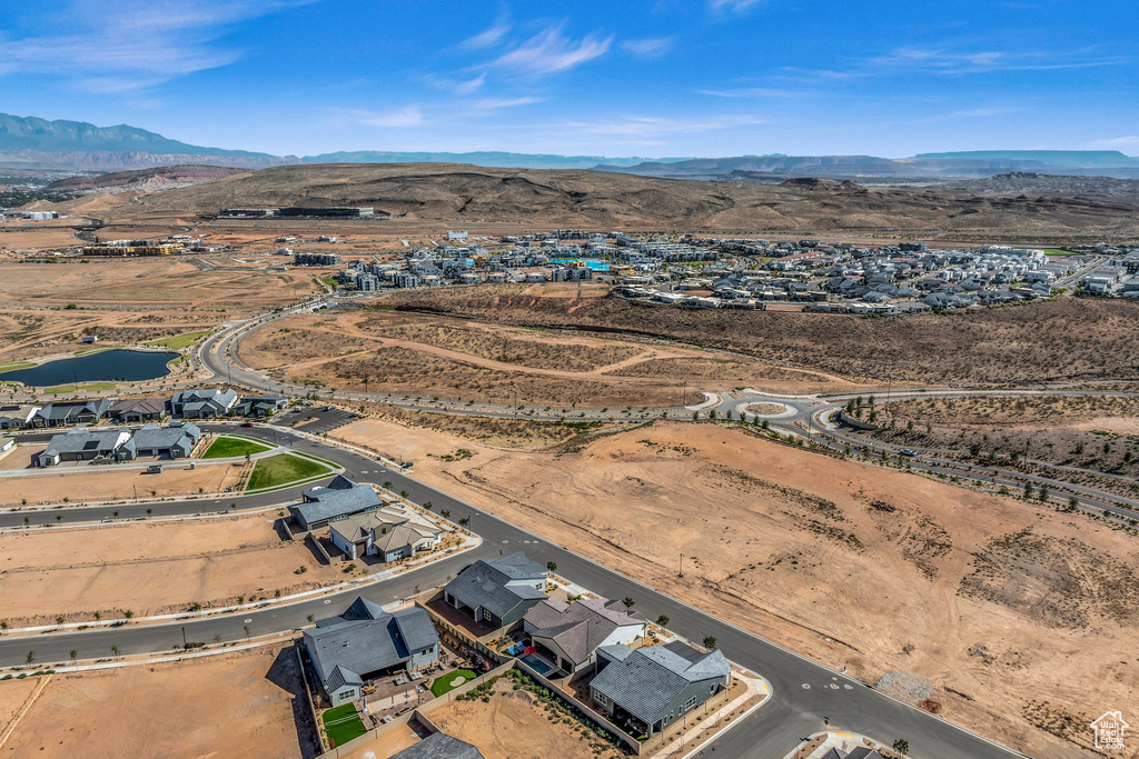 Drone / aerial view with a mountain view