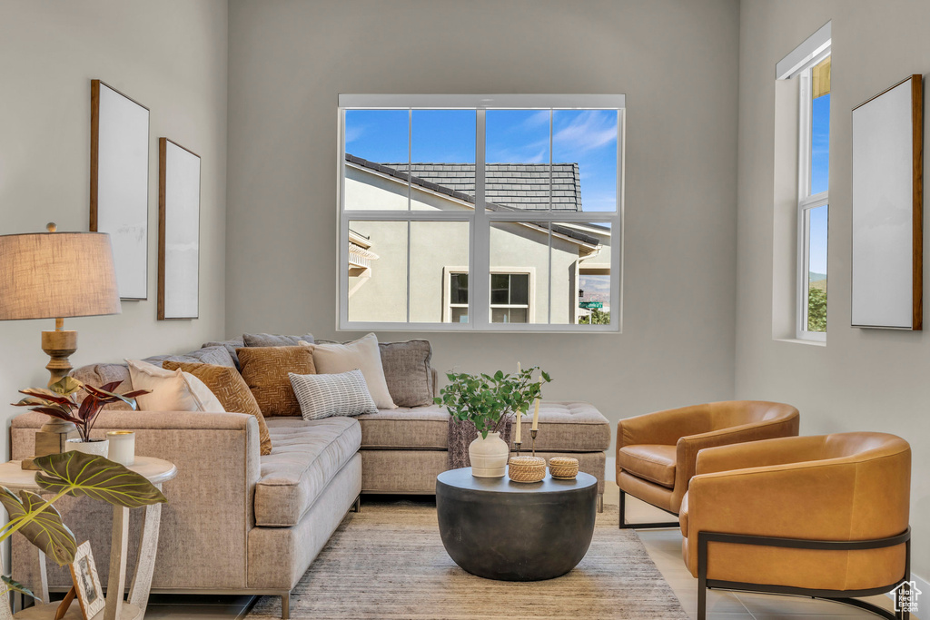 View of tiled living room