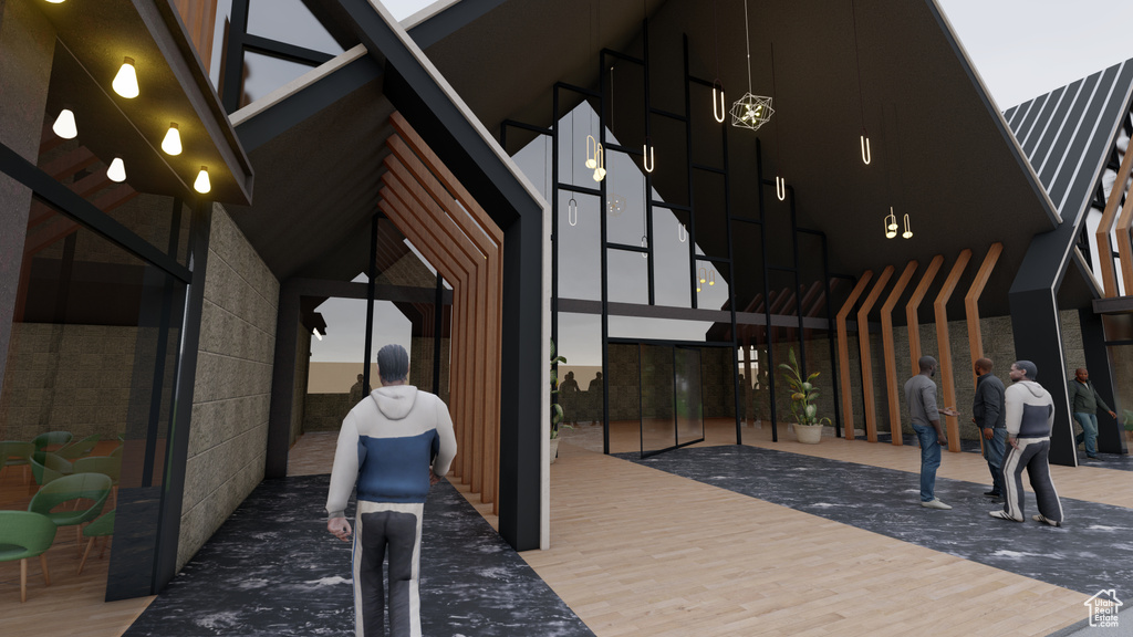 Exterior space with a wooden deck