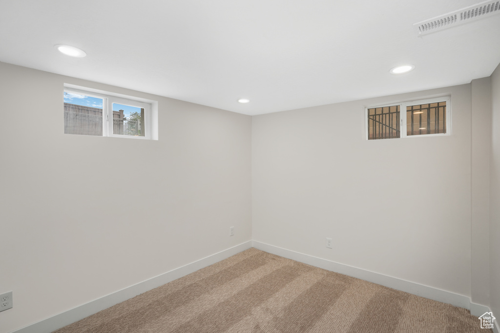 Basement with carpet floors