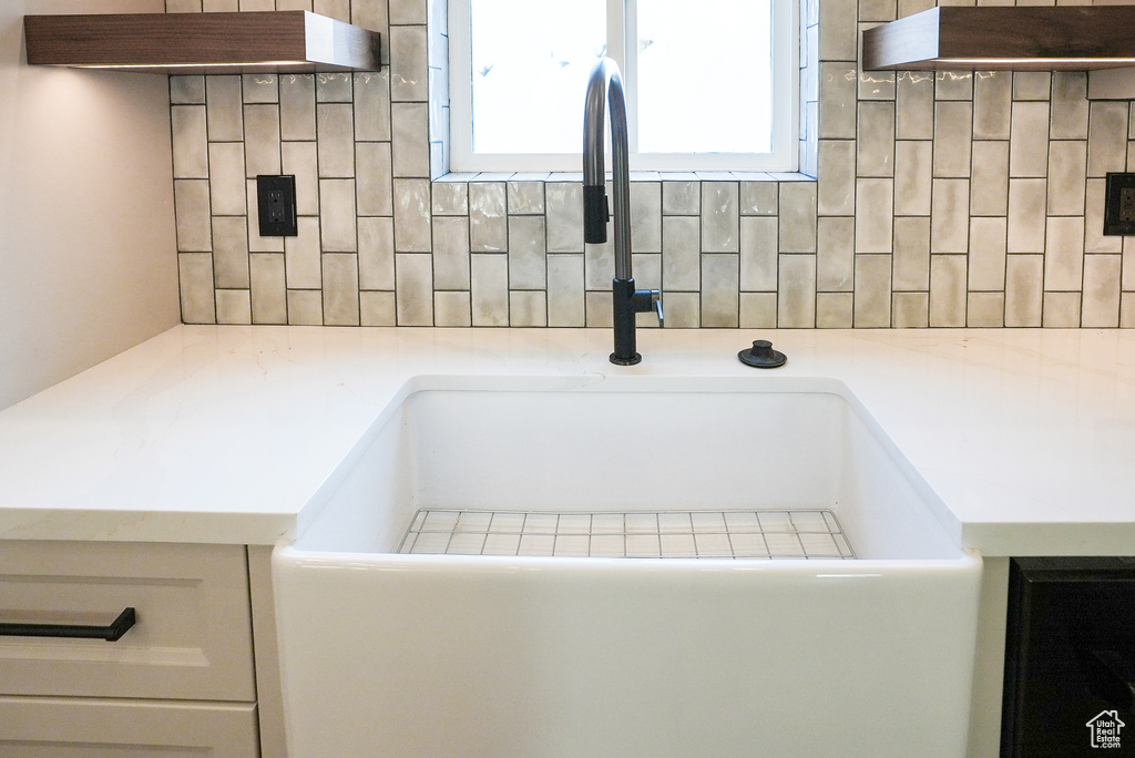 Interior details with sink and decorative backsplash