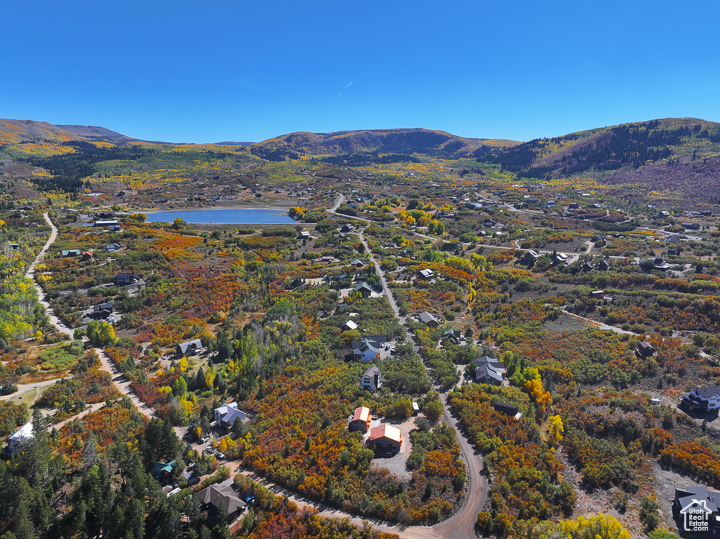 Aerial view with a water and mountain view