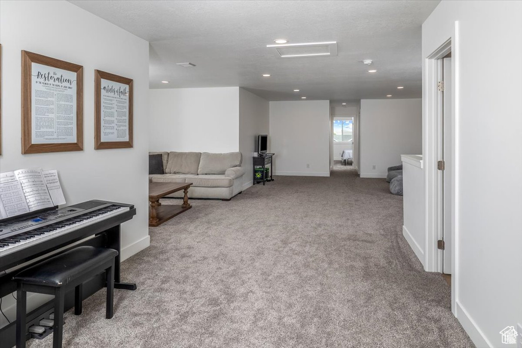 Living room with light carpet