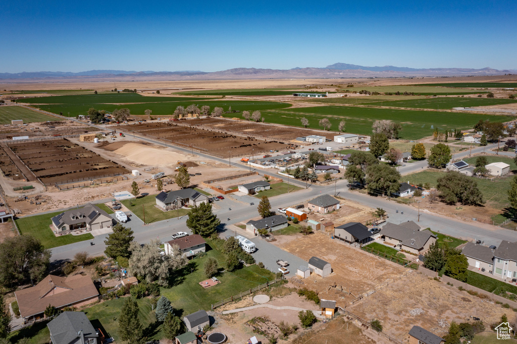 Drone / aerial view featuring a rural view and a mountain view