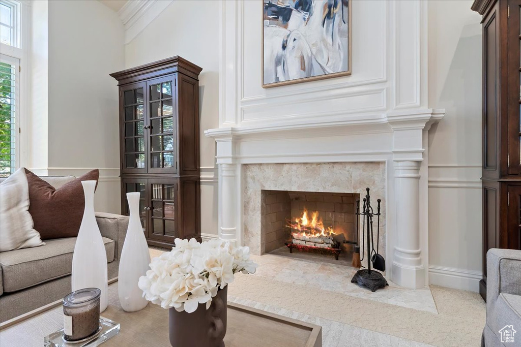 Living room with a fireplace