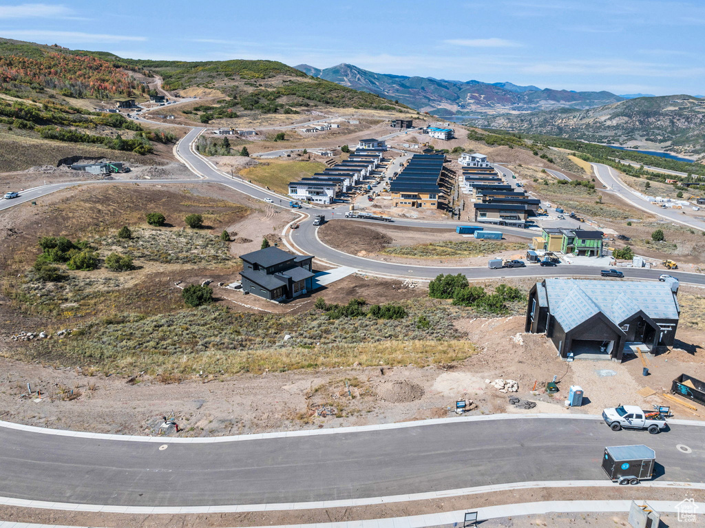 Drone / aerial view featuring a mountain view