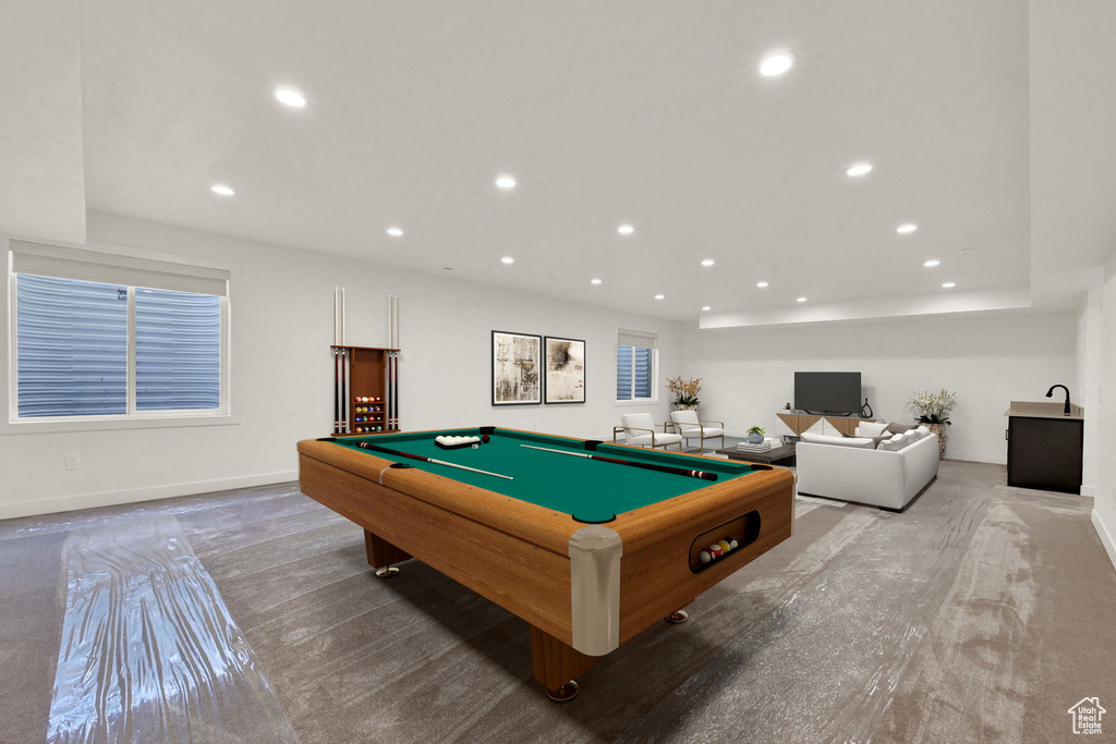 Recreation room featuring carpet flooring and pool table