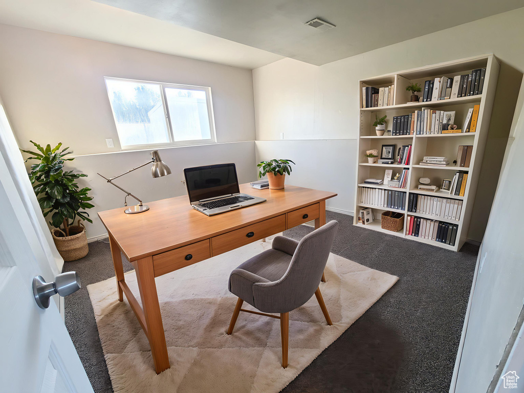 Office with carpet and baseboards