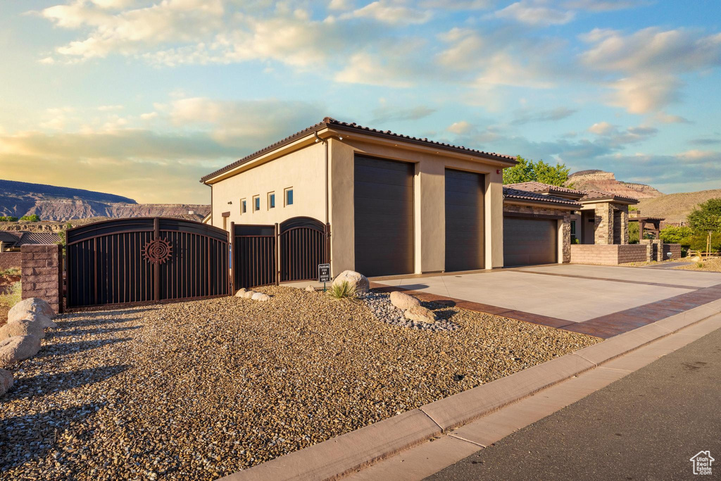 View of front of property featuring a mountain view