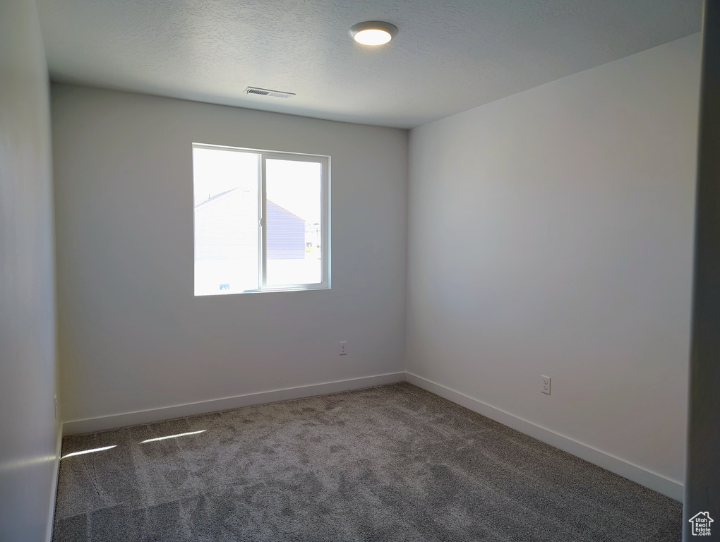 Carpeted empty room featuring a textured ceiling