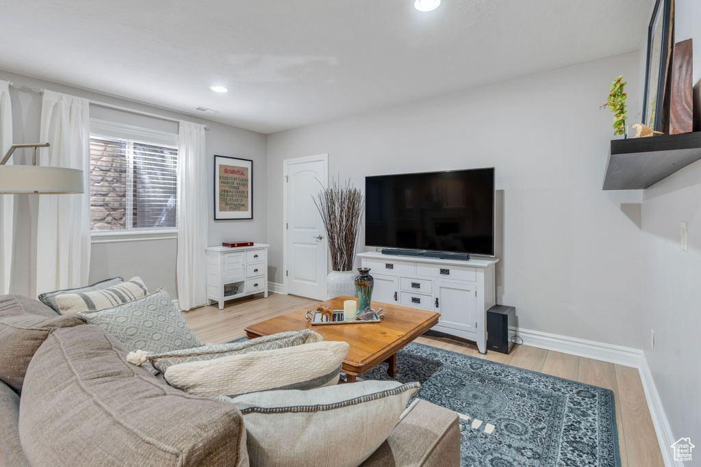 Living room featuring light wood-type flooring