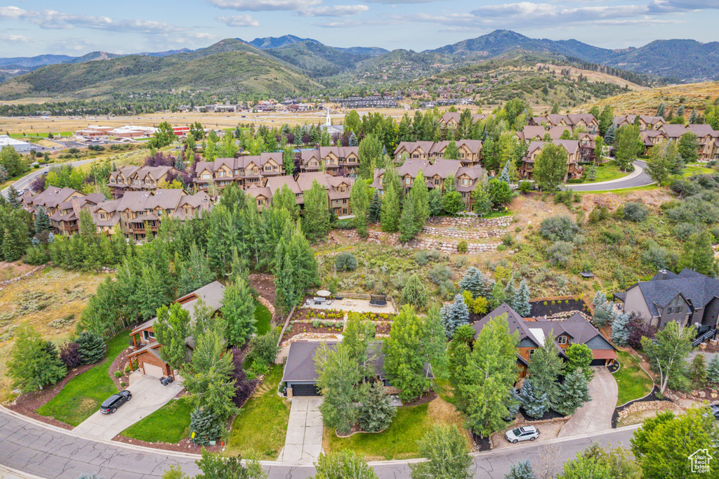 Drone / aerial view featuring a mountain view