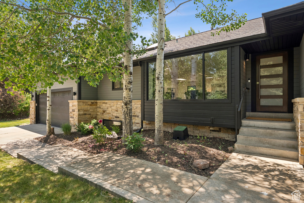 View of front of property with concrete driveway and entry steps
