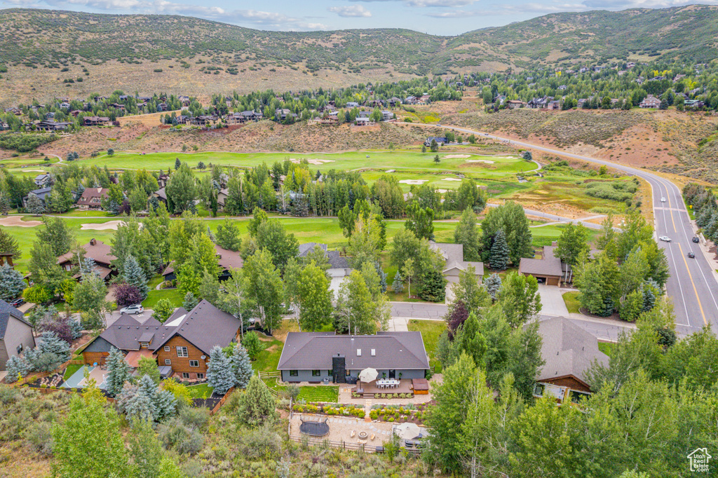 Drone / aerial view featuring a mountain view