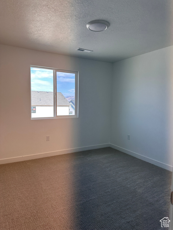 Carpeted empty room featuring a textured ceiling