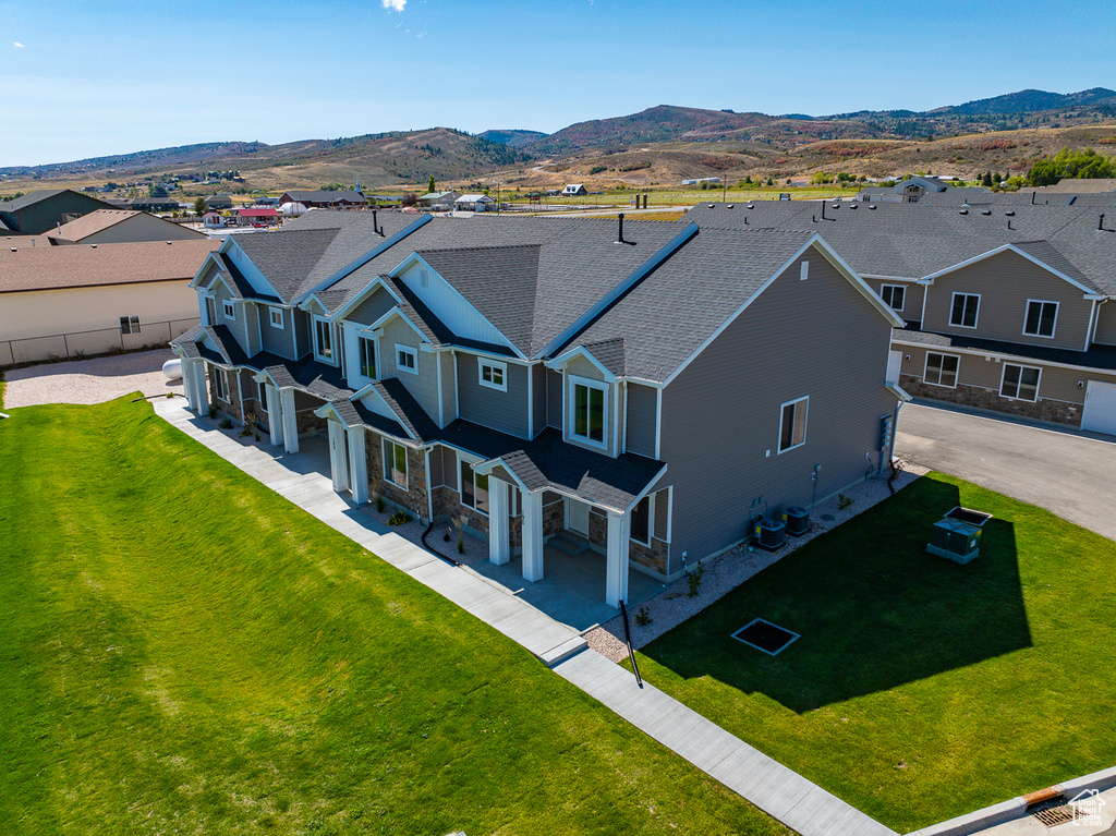 Drone / aerial view with a mountain view