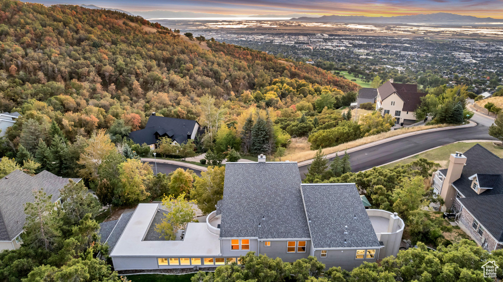 View of aerial view at dusk