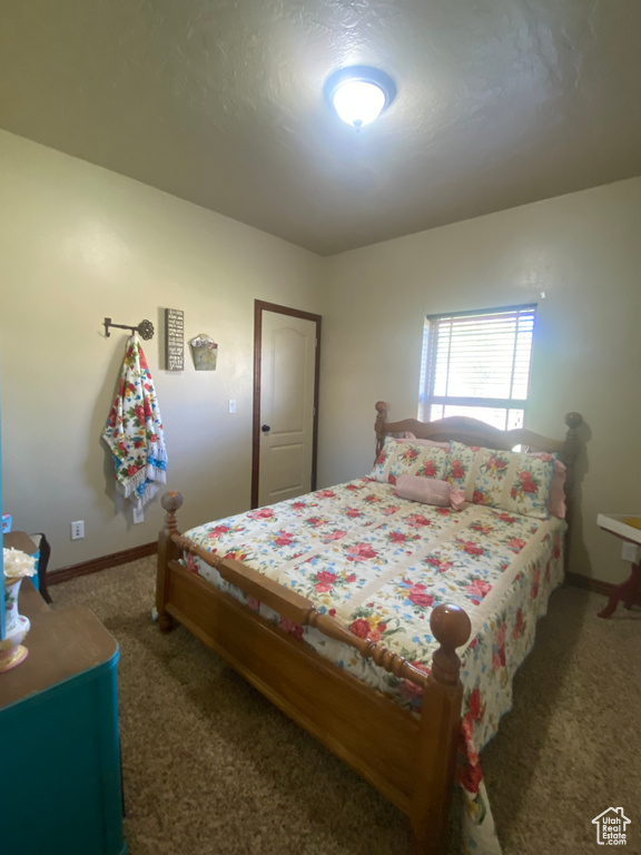 Bedroom with dark carpet