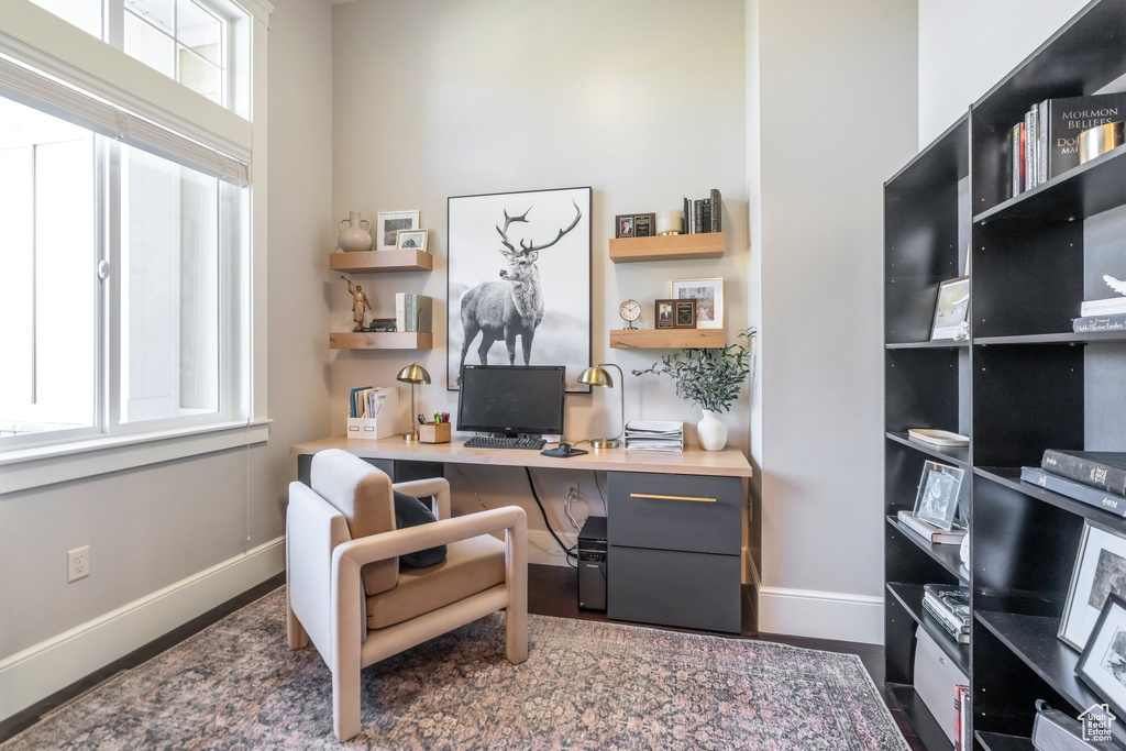 Office area with built in desk