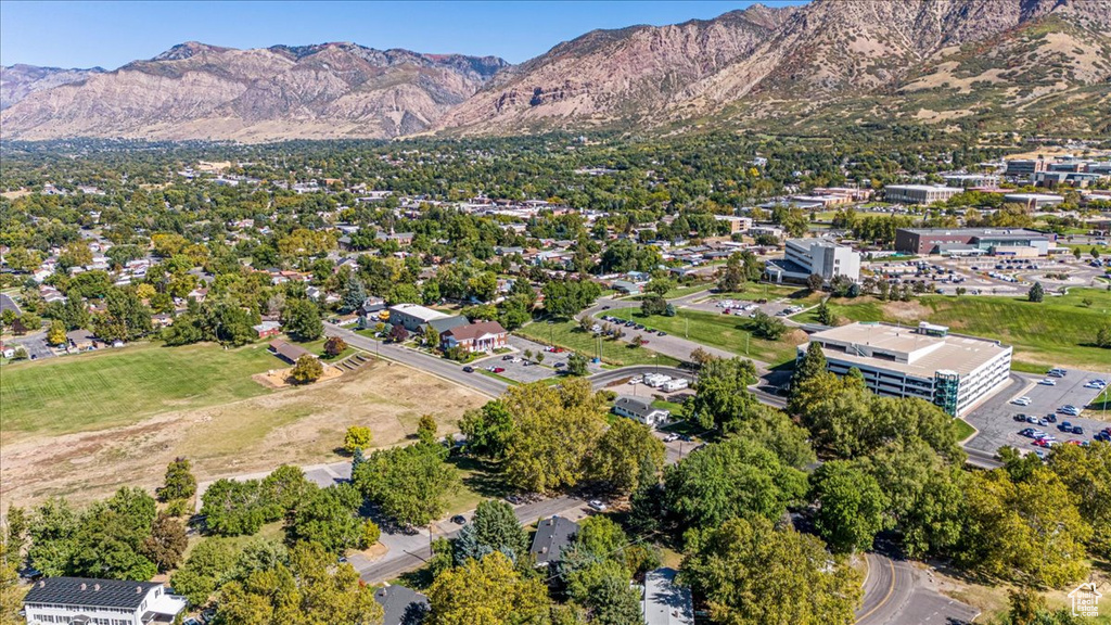 Aerial view featuring a mountain view