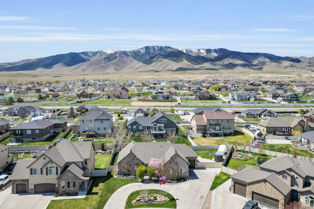 Aerial view featuring a mountain view