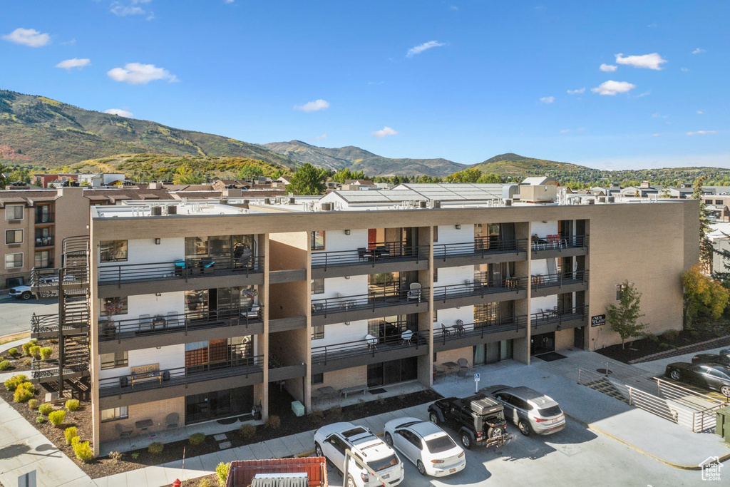 View of building exterior featuring a mountain view