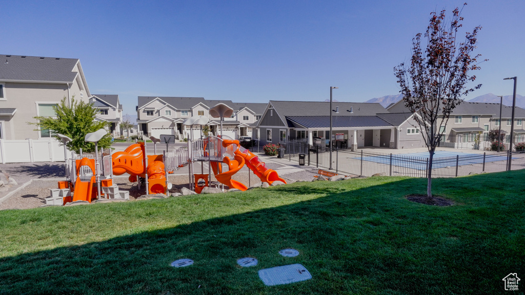 View of yard featuring a playground