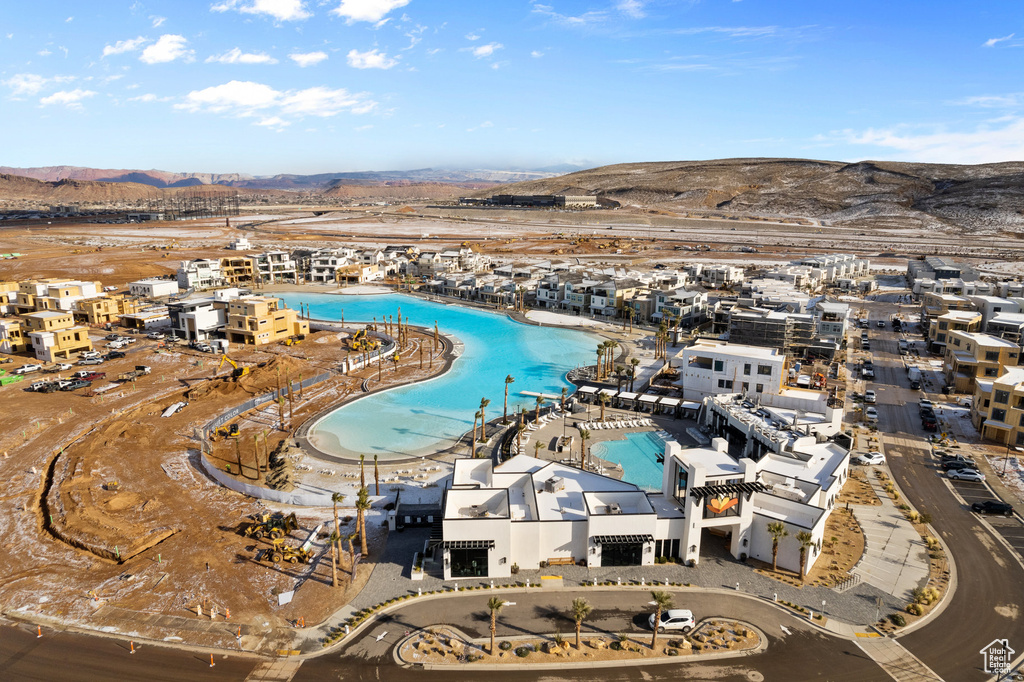 Aerial view featuring a mountain view